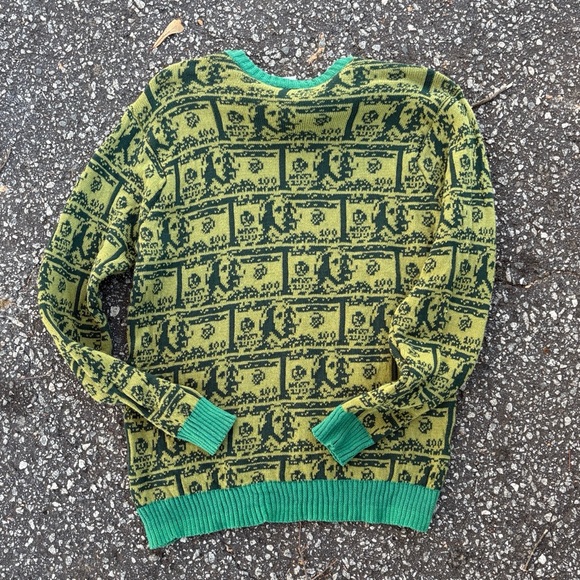 Unisex green sweater Dollar Bills money print   #peak#Y2KSweater#StPatricksday - Picture 6 of 6